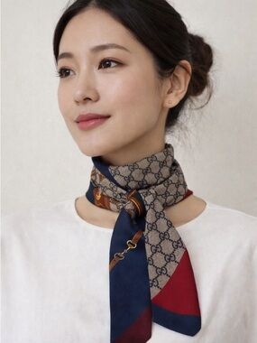 Authentic Gucci GG Monogram Silk Neck Scarf with certificate